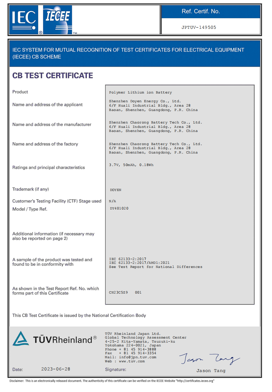 Certificate of CB62133